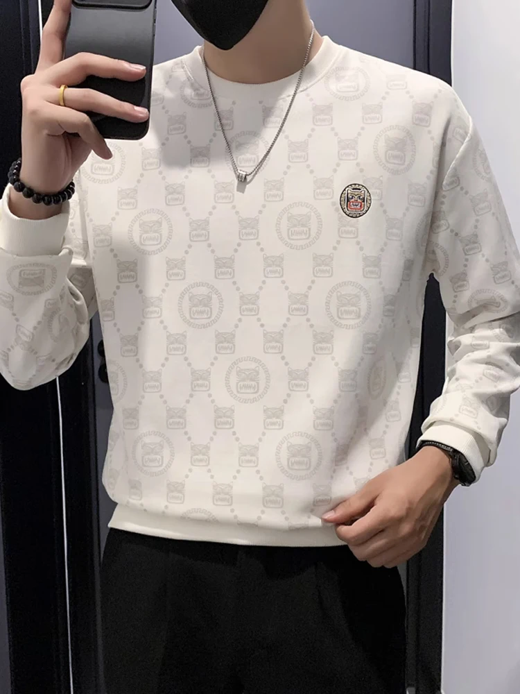 

Casual round Ne Men's Sweatirt Spring Autumn Inner Wear Base irt Light Maturi Sle High-End Feeling Leisure Top