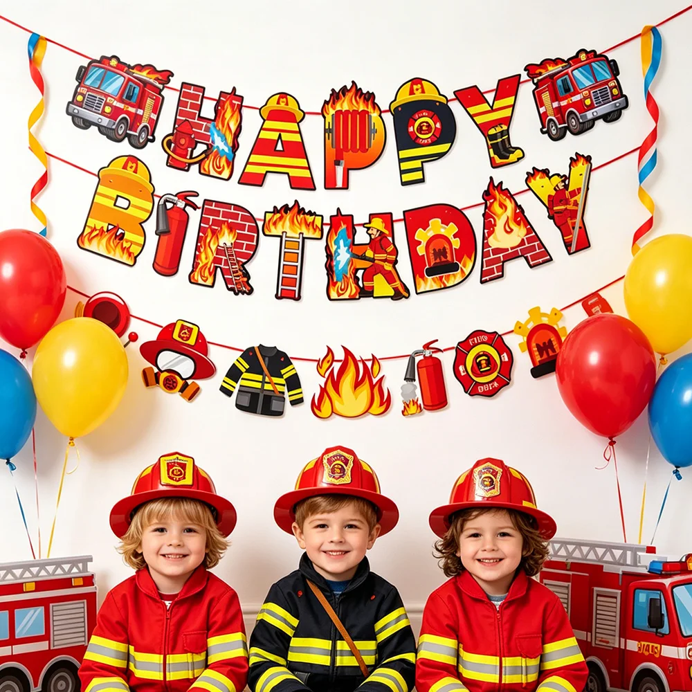 Feuerwehrmann Sam Geburtstag Banner Dekorationen Feuerwehrmann Thema Partyzubehör Feuerwehrauto Feuerwehr Party Girlande für Kinder Dekor – Detail 2