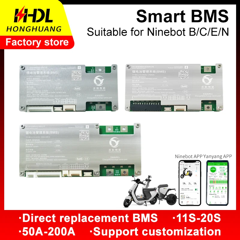 BMS intelligent 11-20S pour Ninebot B/C/E/N, carte de Protection de batterie au Lithium LiFePo4, avec Bluetooth, système de gestion de batterie pour vélo électrique