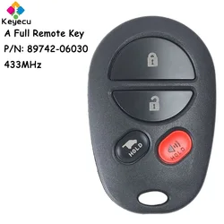 KEYECU Replacement Remote Car Key With 4 Buttons 433MHz for Toyota Camry Aurion 2006 2007 2008 2009 2010 2011 Fob 89742-06030