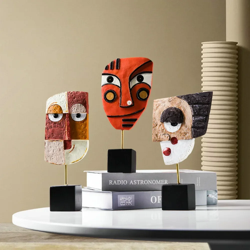 

Creative Face Abstract Art Resin Figure Ornaments Mask Statue Home Living Room Office Desktop Decoration Accessories