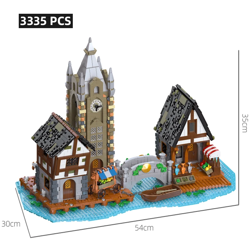 Medieval Architecture Riverside Market Trade Scene Building Blocks Streetscape Model Bricks Toys Compatible With LEGO