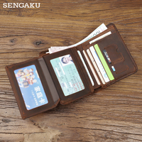 Handmade Genuine Leather Rfid Protection Wallets for Men Vintage Thin Short Multi Function ID Credit Card Holder Money Bag