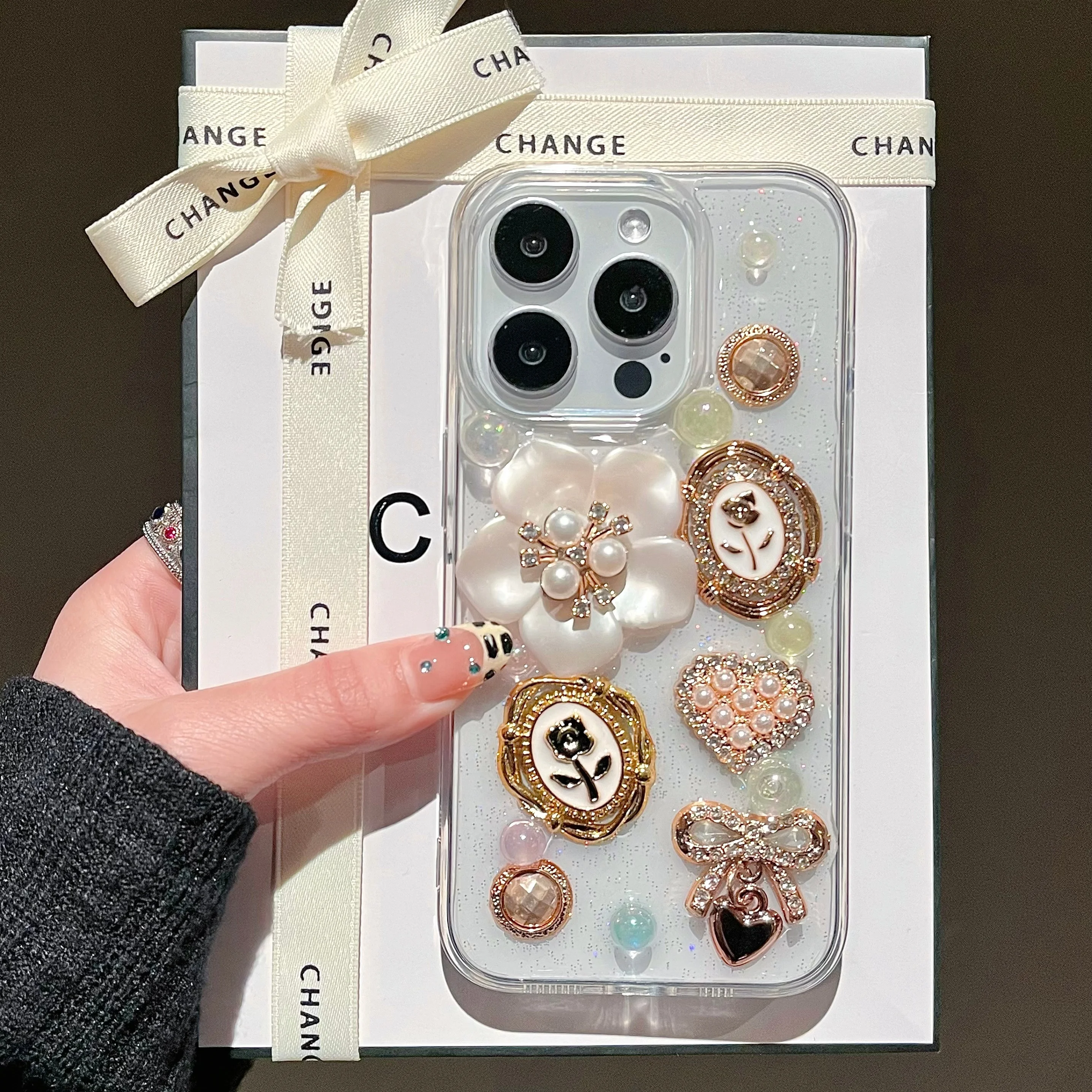 

Luxury Epoxy Rhinestone Flower Bow Knot Case For iPhone 16 Pro MAX 15 14 Plus 13 12 11 Clear Diamond Shockproof Back Cover Coque