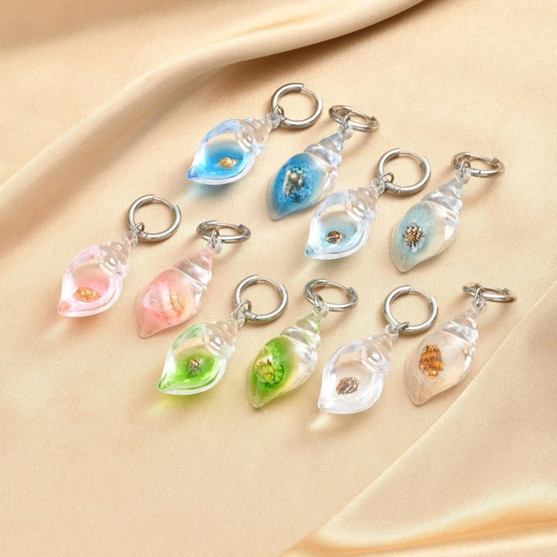 F2TD Translucent Resin Shell Earrings with Hoop Dangle Statement Accessory for Beach Trips, Parties and Daily Wear