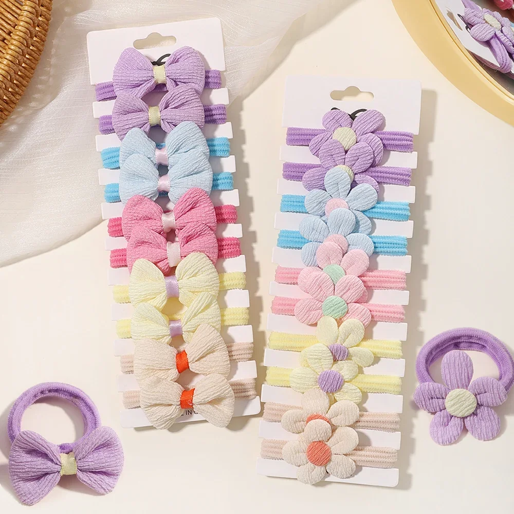 Lazos elásticos de nailon para el pelo para niña, lazos con flores, gomas para el pelo, coletas, accesorios para el pelo, Set de 10 unidades