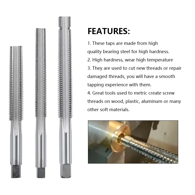 Hampton 1pc TR8-TR26 Trapezoidal Thread Tap For Metal Left/Right Hand Screw Tap High Speed Steel Machine Tap Plug Tap Hand Tools