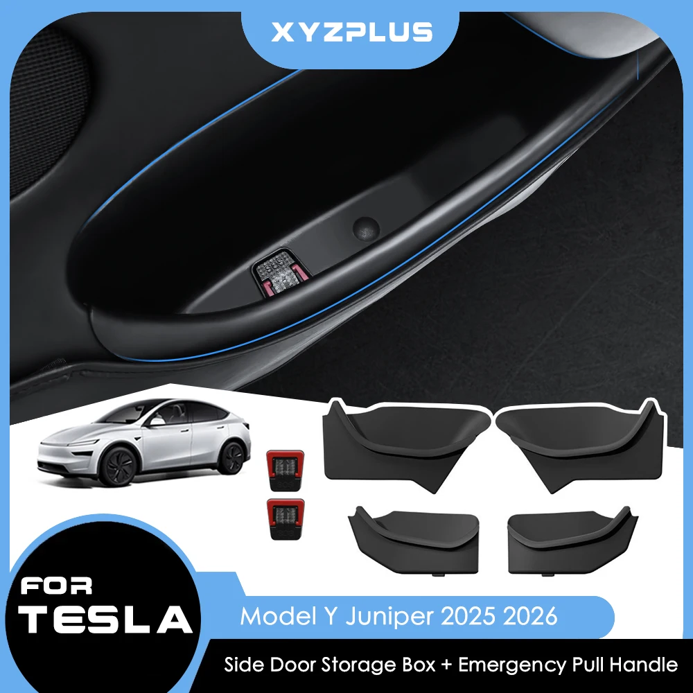 

Car Door Side Storage Box For Tesla Model Y Juniper 2025 2026 TPE Front Rear Door Side Storage Organizer Emergency Pull Handle