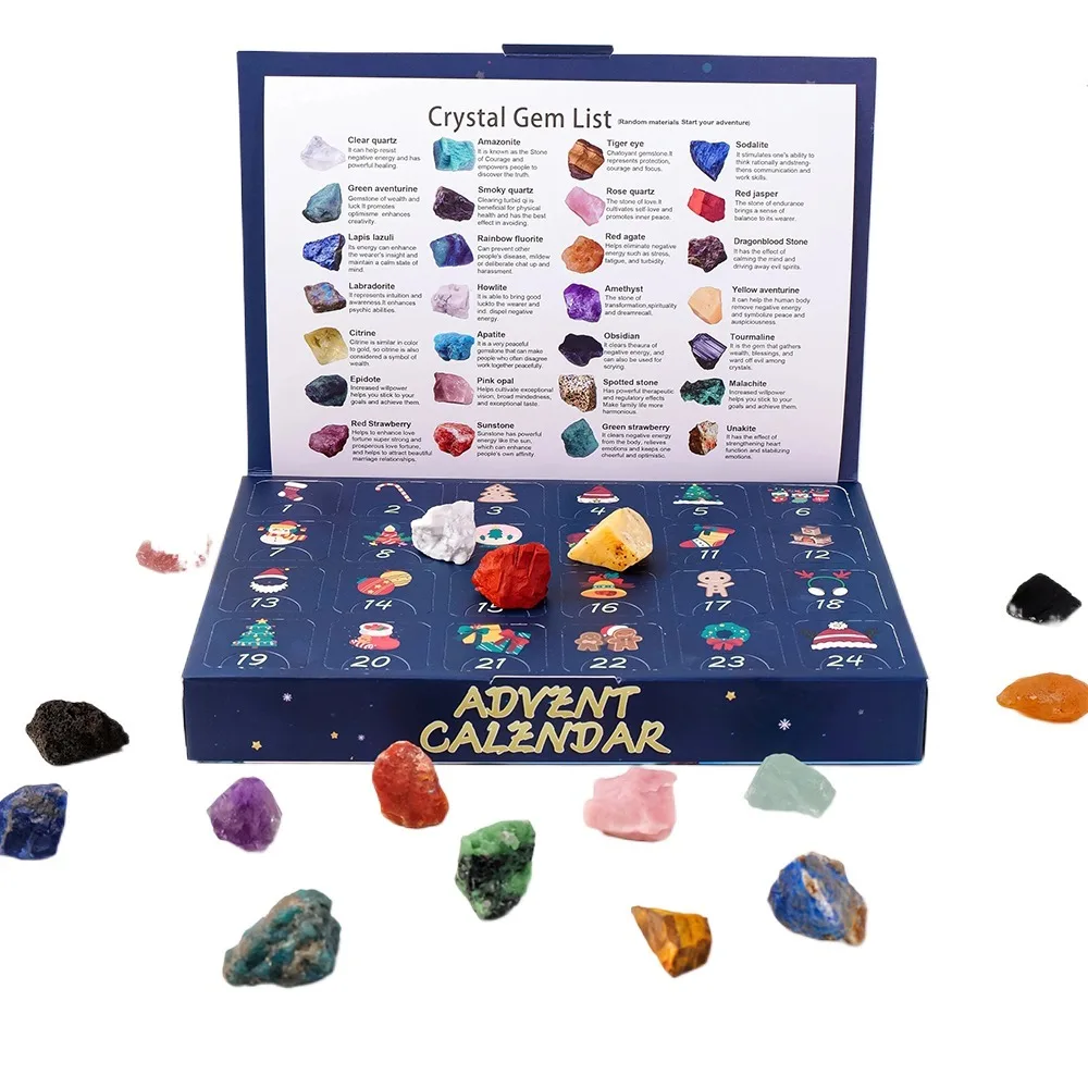 

24Pcs 24 Boxes Christmas Crystal Advent Calendar Natural Stones Surprise 24 Days Countdown Toys Ornament Polished Gravel