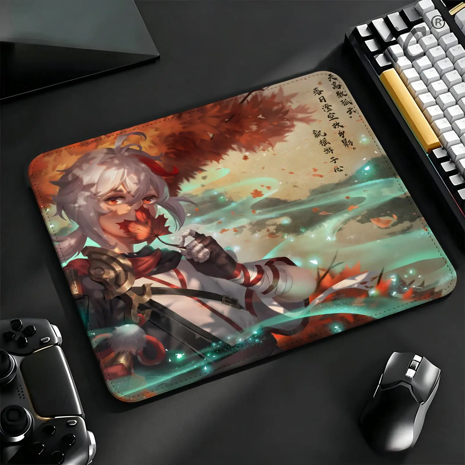 Compact Gaming Mat Reinforced Stitched Border, Genshin Impact Kaedehara Kazuha Portable Laptop Desk Pad for Office & E-sports
