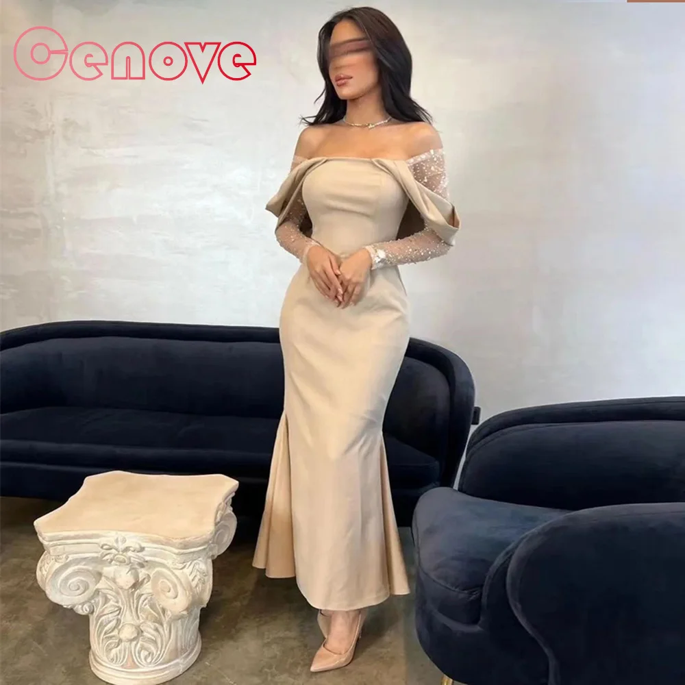 

Cenove 2023 Prom Dress Off The Shoulder Neck Short Sleeves With Ankle Length Evening Summer Elegant Party Dress For Women