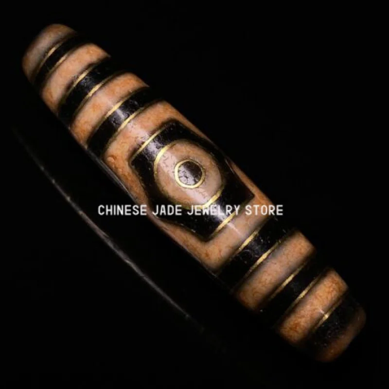 Ancient Tibetan DZI Beads Old Agate Inlaid Gold Wire 3 Eye Totem Amulet Pendant