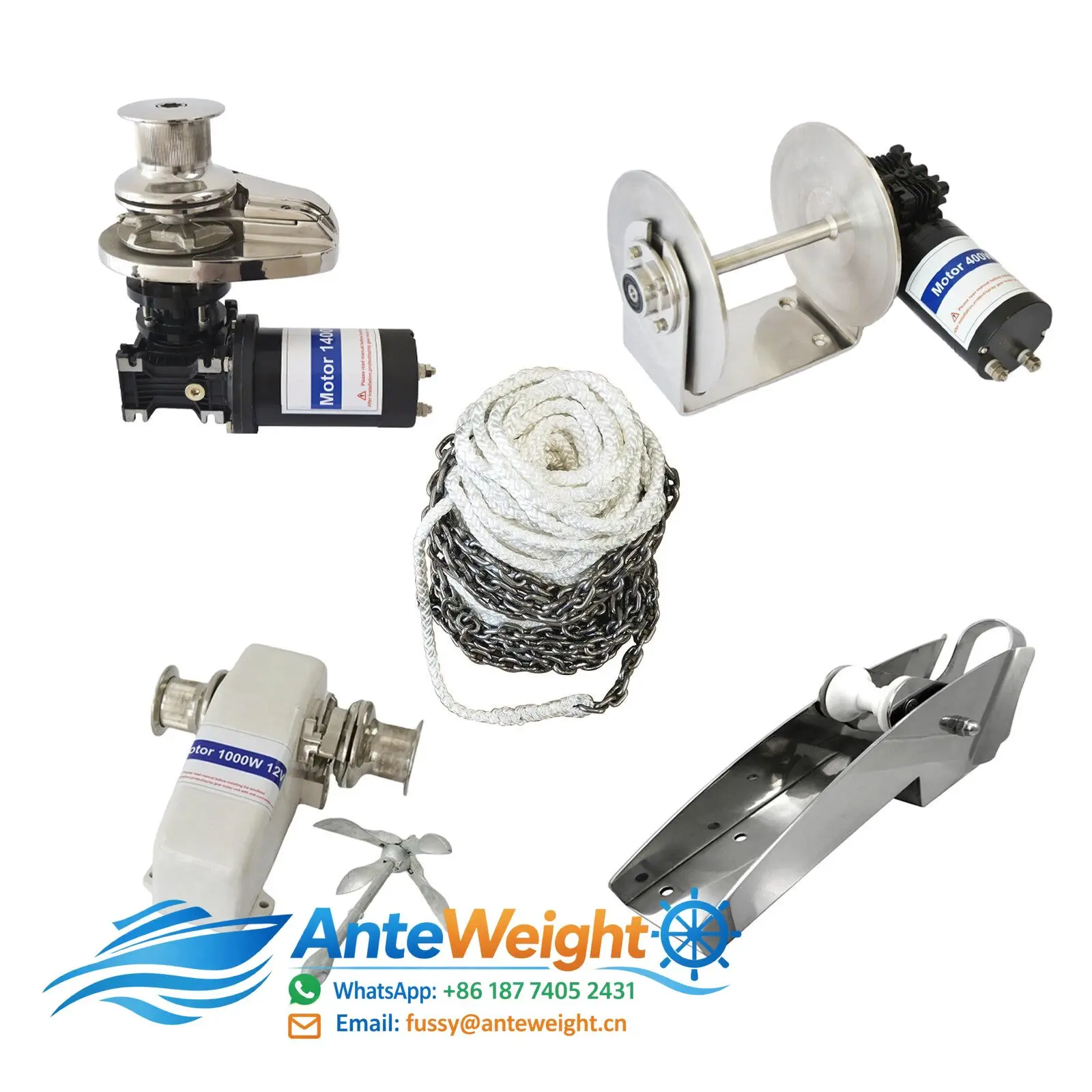 12V Electric Anchor Horizontal & Vertical Windlass with Bruce Anchor for Boat Marine Hardware