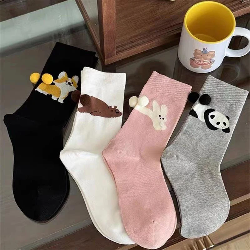 Cute Animals Middle Tube Socks Super Soft Sock Warm Breathable Sweat-wicking Plush Sock Girly Thermal Home Sleep Floor Sock Gift