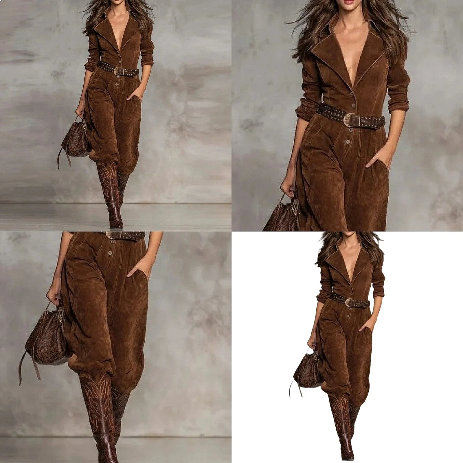 

Women Long Sleeve Lapel Single Breasted Long Jumpsuit Overalls Pants Playsuits