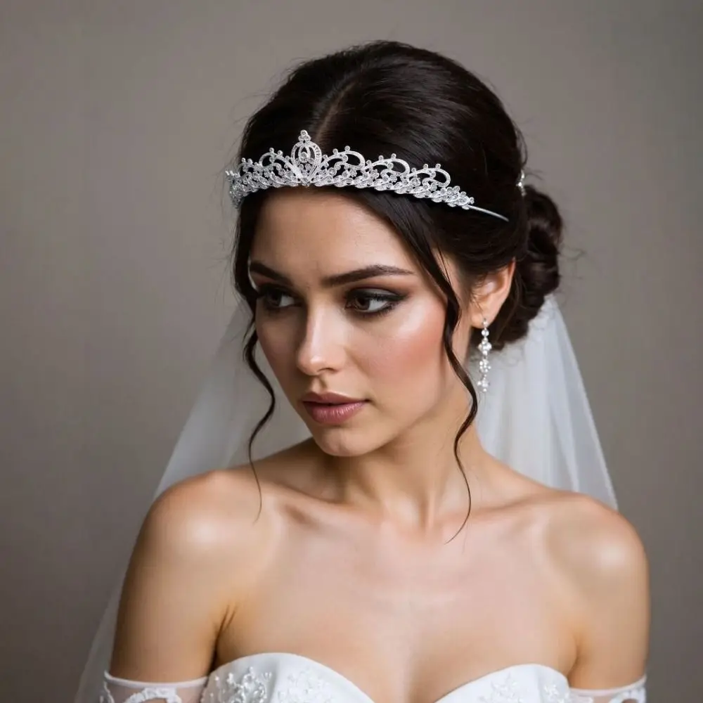 أزياء الزركون الزفاف أغطية الرأس الكلاسيكية الفضة / الذهب حجر الراين عقال خمر الأميرة تاج عيد ميلاد #2
