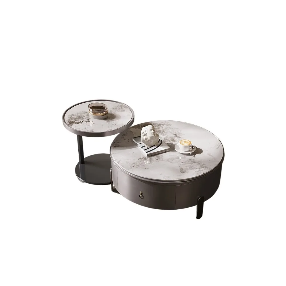 

Rock slab rotating lifting size circular group coffee table living room household small apartment coffee table