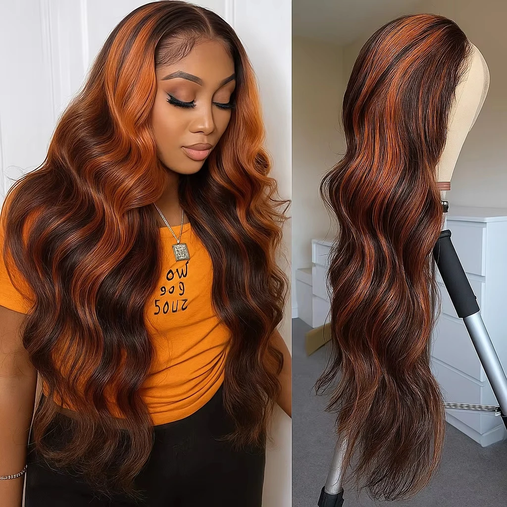 P4/350 الجسم موجة الزنجبيل مزيج البني يسلط الضوء على الباروكات 5x5 إغلاق شعر مستعار 100% الشعر البشري 13x4 أومبير الدانتيل الجبهة غلويليس الباروكات للمرأة #3