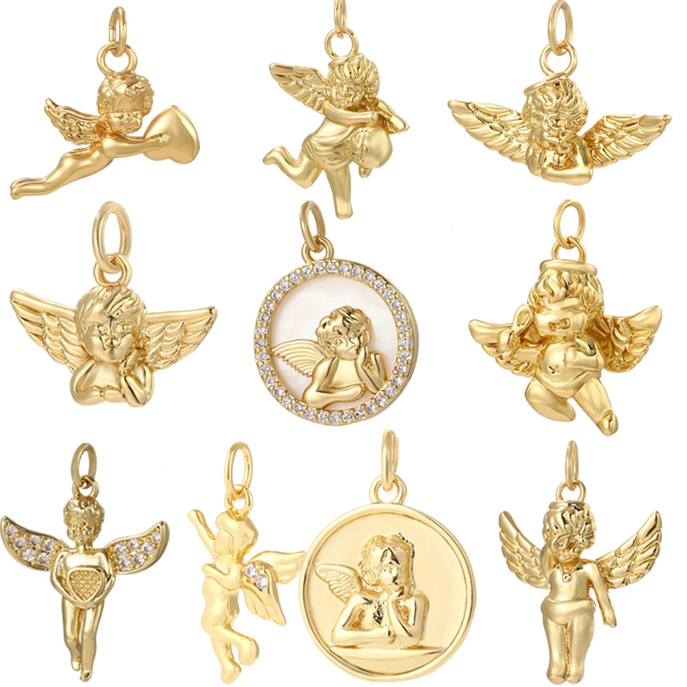 Cute Angel Wings Girl Charms per la creazione di gioielli orecchini fai da te di alta qualità collane bracciali portachiavi ciondolo Color oro