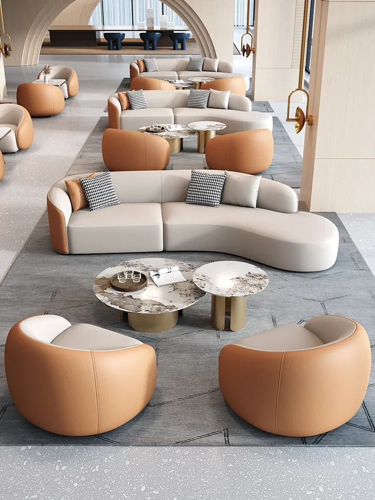 Customized arc sofa Hotel lobby VIP club rest area reception visitor arc sales office to discuss sofa.