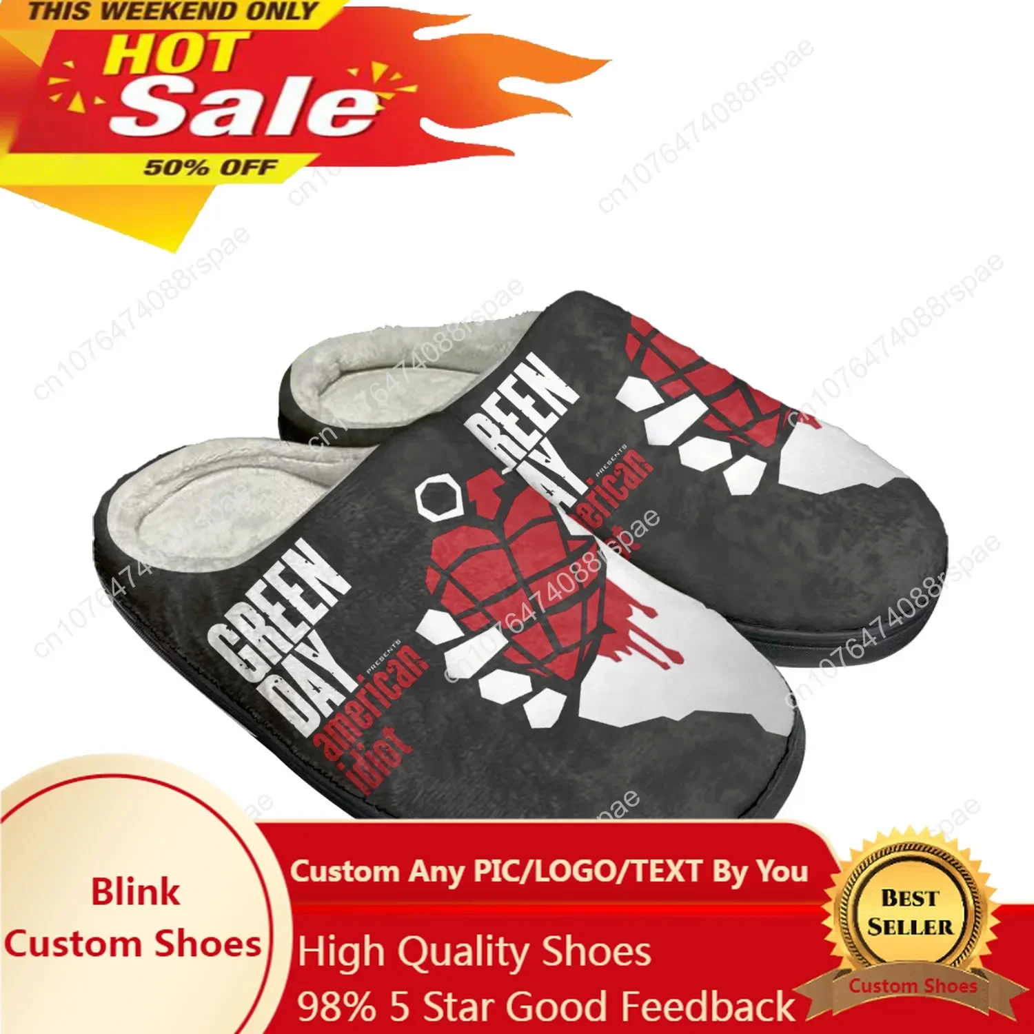 

Green Day Rock Band Home Cotton Custom Slippers Mens Womens Sandals Plush Bedroom Casual Keep Warm Shoe Thermal Slipper