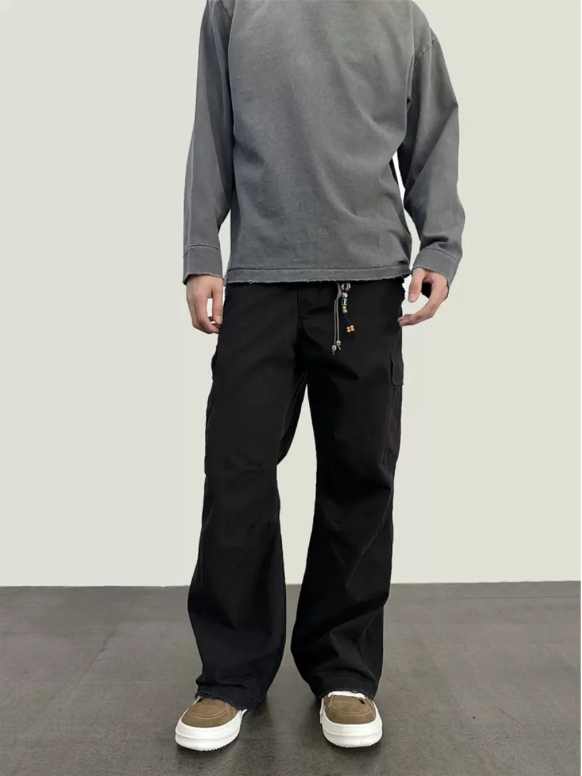 الرجعية الأمريكية Waed ضوء الكاكي خمر دمرت السراويل الساق المستقيمة مع كيتس ex عارضة ملابس العمل السراويل #2