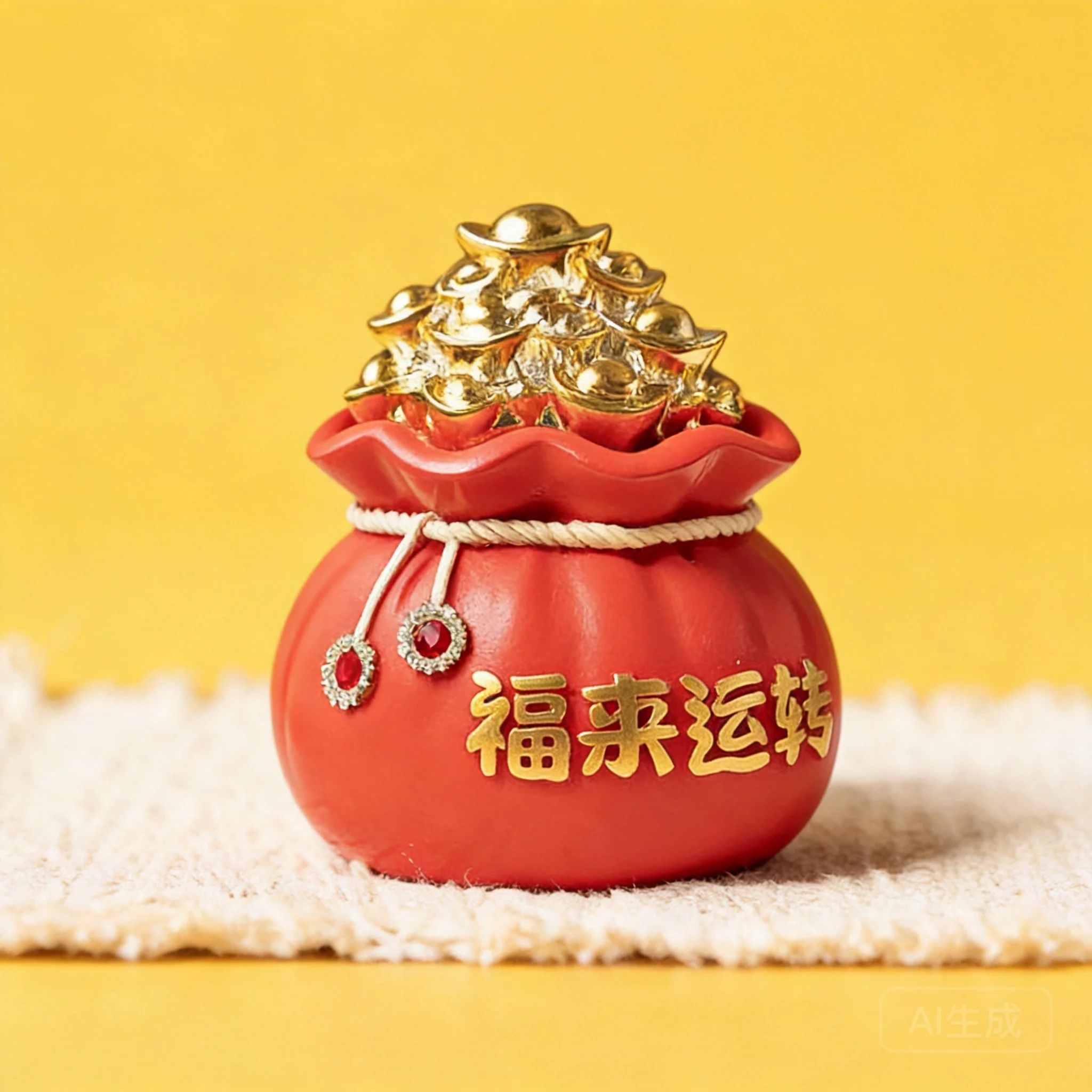 Chinese Style Lucky Fortune Bag Treasure Basin Figurine Good Luck Auspicious Festive Ornament Housewarming Holiday Gift Home Off