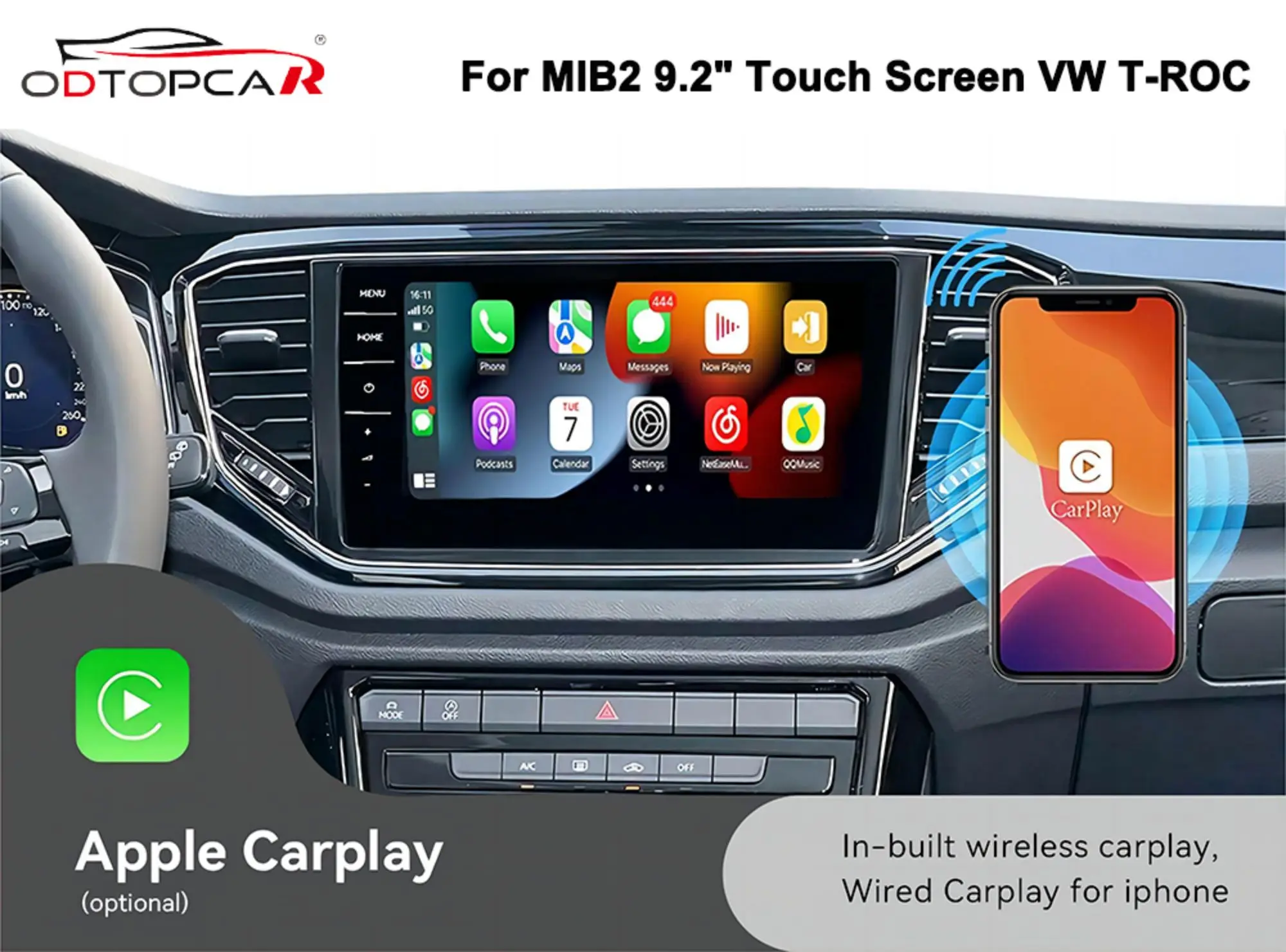 For VW T-Roc Android Auto Apple Carplay Wireless Adapter Multi Media Interface Screen Mirroring Full Screen CarPlay BOX Stereo