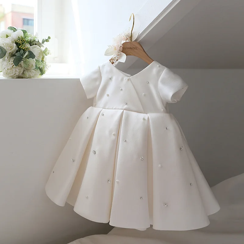 

Flower Girl White Short Dresses for Weddings Christening Gowns Birthday Party Luxury Kids Formal Pageant Prom Dress Children Eid