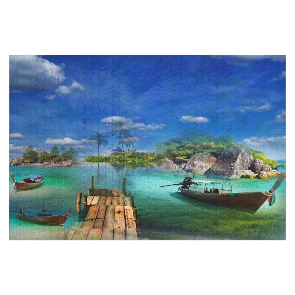 Island of Boats Jigsaw Puzzle With Photo Wood Name Works Of Art Woods For Adults Puzzle