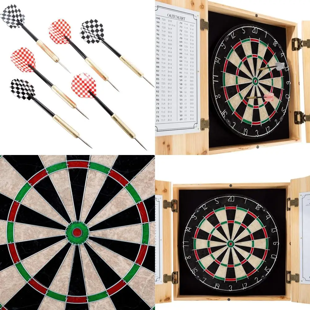

Solid Pinewood Dartboard Cabinet with 6 Metal-Tip Darts and Dry Erase Scoreboard - Home Bar Game Decor