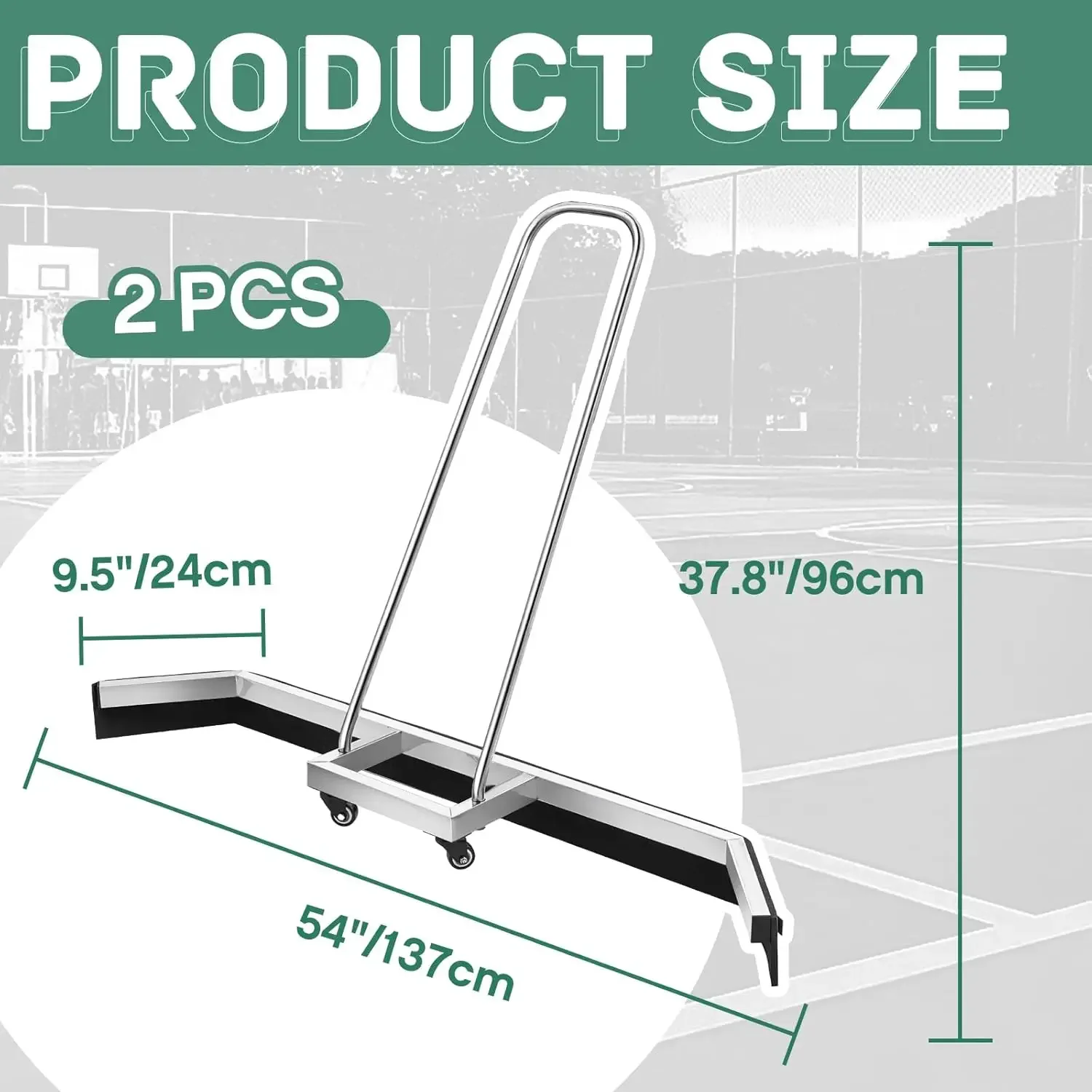 Tennis Court Squeegee 53.94 x 9.45 x 37.8 inches Floor Broom Commercial with Handle and Wheels Professional Water Remover