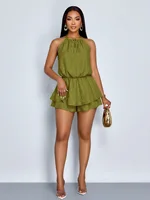 Elegant Ladies Solid Color Off-Shoulder Jumpsuit Short Sleeve Casual Comfortable Women's Romper in Basic Colors - Image 5