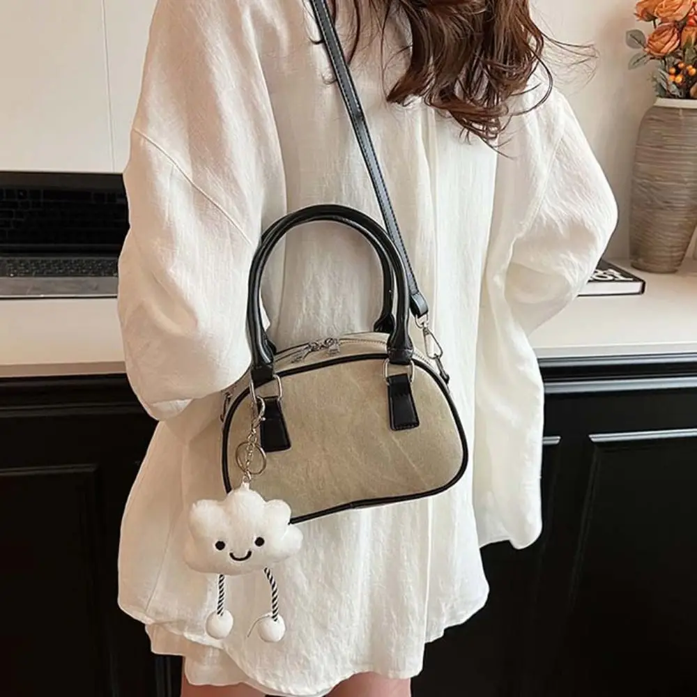 

Portable PU Vintage PU Handbag Cloud Pendant Brown Simple Bowling Bag Korean Style Solid Color Female Boston Bag Outdoor