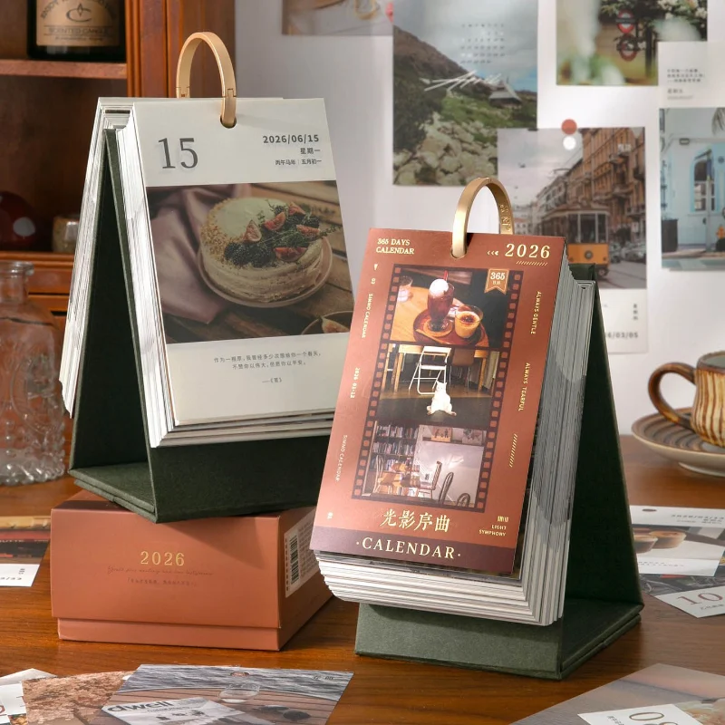 2026 Calendar New Light and Shadow Prelude Desk Calendar Literary Retro Creative Desktop Ornaments Notepad