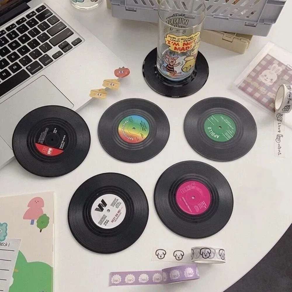 2/4/6PCS New ABS Vinyl Record Coaster Heat Resistant Non-slip Tea Coaster Table Decor Drink Mug Mat