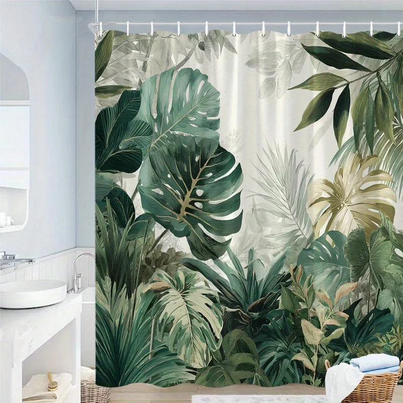 

1 шт., занавеска для душа с рисунком листьев тропической монстеры и Филосодтрона, полиэфирная ткань, можно стирать в машине, подходит для ванной комнаты