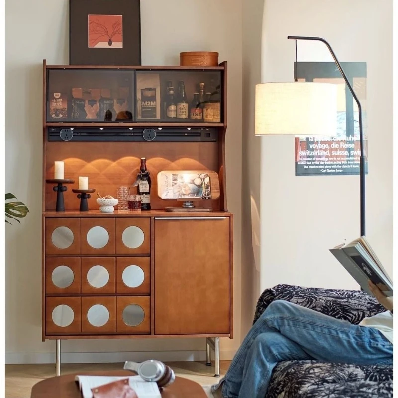 

Retro locker, entrance against the wall, tea solid wood storage, living room wine cabinet high cabinet