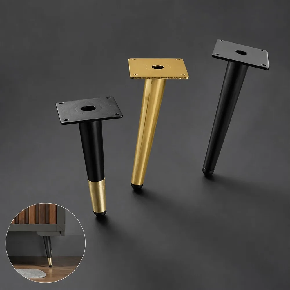 4pcs Mid-Century Metal Furniture Legs, Oblique Conical Matte Finish, Heavy Duty DIY Sofa Cabinet Table Chair Feet, 4