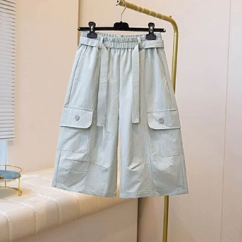 

Cargo Pants for Women 2026 Summer Thin Solid Casual Capri Baggy Pants Korean Style Elastic Waist Straight Pants Vintage Clothes