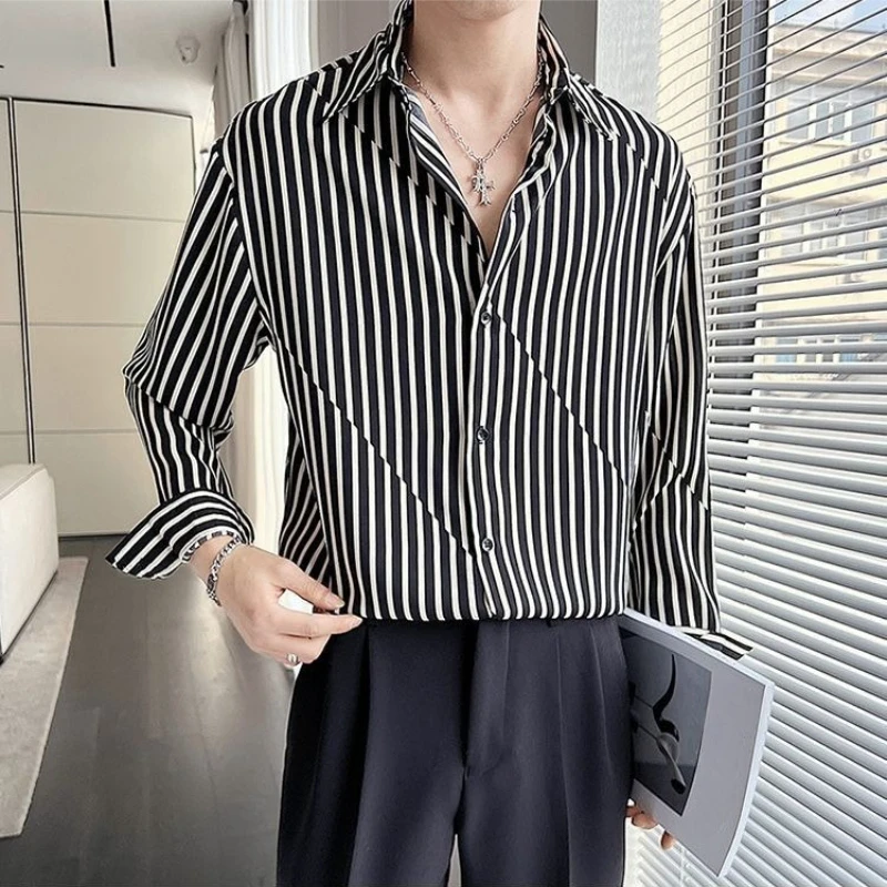 

Men's Striped Long Sleeve Shirt Loose Fit Spring Summer New Arrival Rebellious Casual Drapey Color Block Premium Quality Top