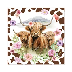 20pcs Highland Brown Cow Napkin Cutlery Set Cow Print Paper Tableware Set for Cow Theme Birthday Animal Party Favors