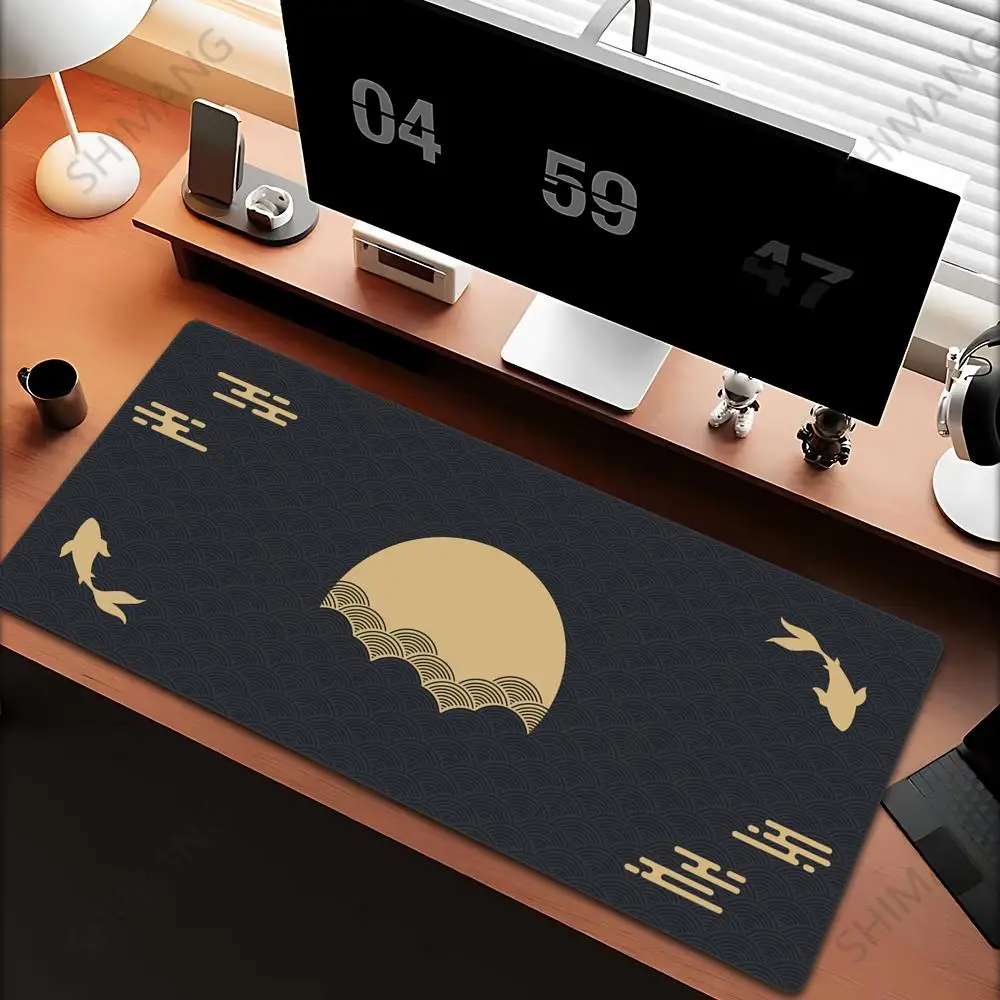 

Japanese Desk Mat Black & Gold Mousepad Koi Fish Sun Cloud Japan Art Seal Sunrise Dark Sunset Large XXL Mouse Pad Gaming Deskmat