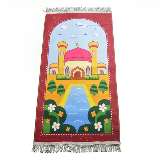 Kids Children Islamic Prayer Mat Janamaz Girl Boy Salah Muslim Praying Carpet