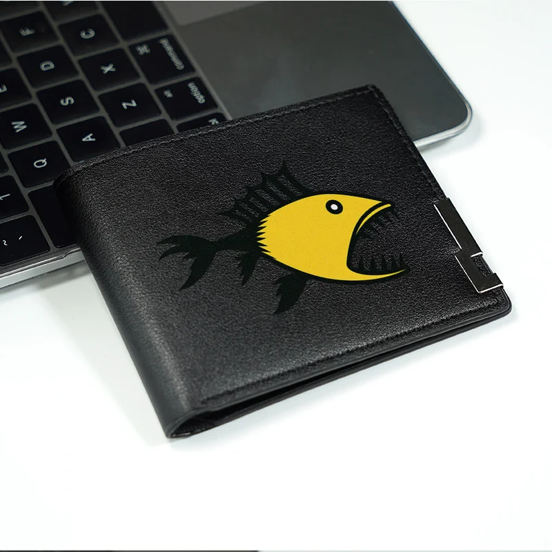 Yellow Fish Design PU Leather Wallet Minimalist Business Style Compact Men's Wallet Durable Lightweight Everyday Use