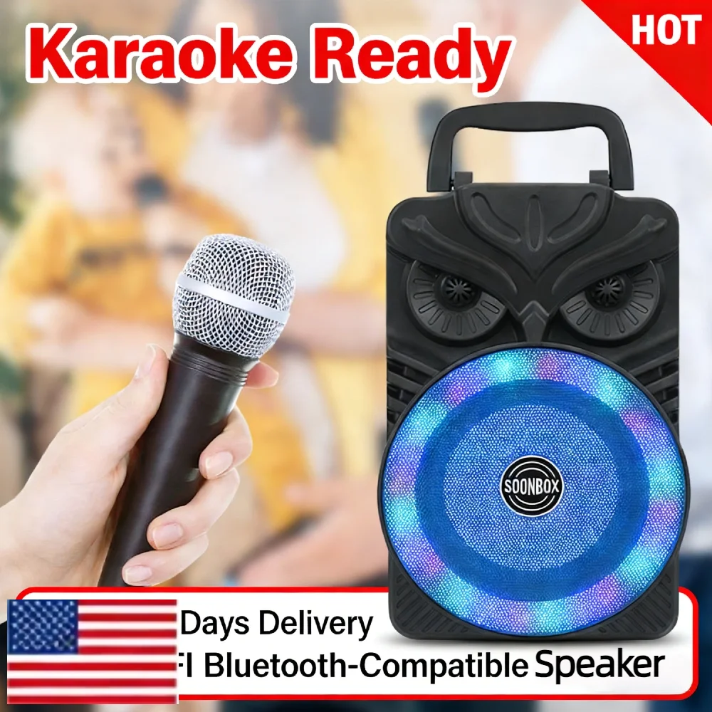 Caixa de Som Bluetooth 5.1 HiFi 1200mAh Portátil Sem Fio com Luzes RGB para Festas, Suporte Móvel, Karaokê, Música para Acampamento ao Ar Livre