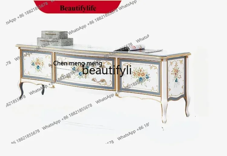 

X A13 High-end European light luxury solid wood TV cabinet, French white painted living room modern and simple