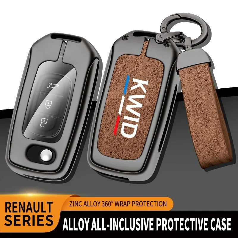 Auto TPU Zinc Alloy Key Case Bag For Renault Kwid Logo Car Key Chain Car Metal Key Shell Interior Car Decoration Accessories