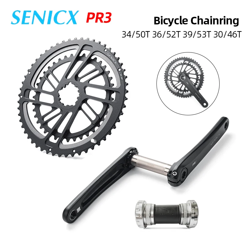 

SENICX Bicycle Chainring 30/46T 34/50T 36/52T 39/53T Crankset Road Bike 24mm Axis Cycling Crank Speed 165/170/175mm Bike Parts