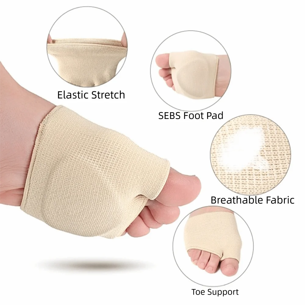 1 Pair Premium Soft Gel Forefoot Gel Pad Ball Support Fabric Sleeves Foot Pain Relief Pads Orthopedic Comfort Half Sock Standing